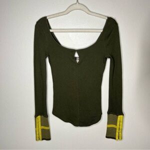 Olive Green Long Sleeve Top with Yellow Accents